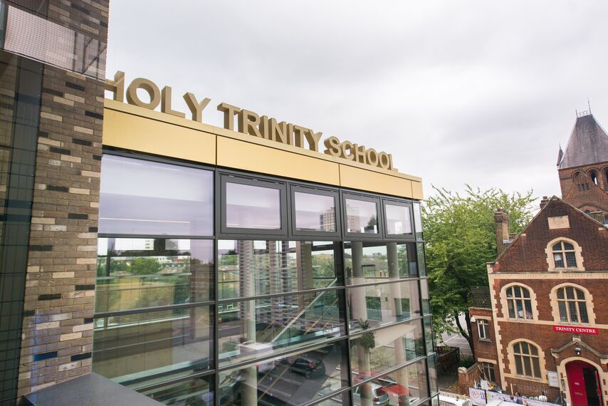 Vision 50 Aluminium Doors, ConceptSystem 77 Aluminium Windows, ConceptFolding 77 Aluminium Sliding & Folding Doors, CW 50 Standard Aluminium Façades and CW 50 Aluminium Façades - Apartmentcomplex Holy Trinity School and Vibe Apartments located in London, United Kingdom