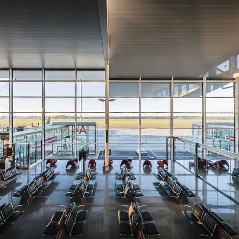 ConceptWall 60 Aluminium Façades, ConceptSystem 77 Aluminium Windows, ConceptSystem 59Pa Aluminium Windows, ConceptWall 50 Aluminium Façades, CW 50-FP Aluminium Façades and CW 50-SG Aluminium Façades - MPL Passenger Terminal located in Wrocław, Poland