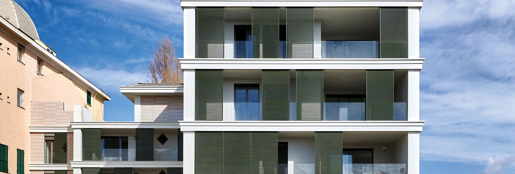 BriseSoleil 40 Solar Shadings, SlimPatio 68 Aluminium Sliding & Folding Doors and CS 77 Hidden Vent Aluminium Windows - Residental/Project Palazzo Arbà located in Genoa, Italy