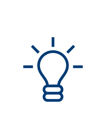 A lightbulb in a blue outline