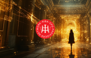 A person stood in a hallway with golden thread surrounding them